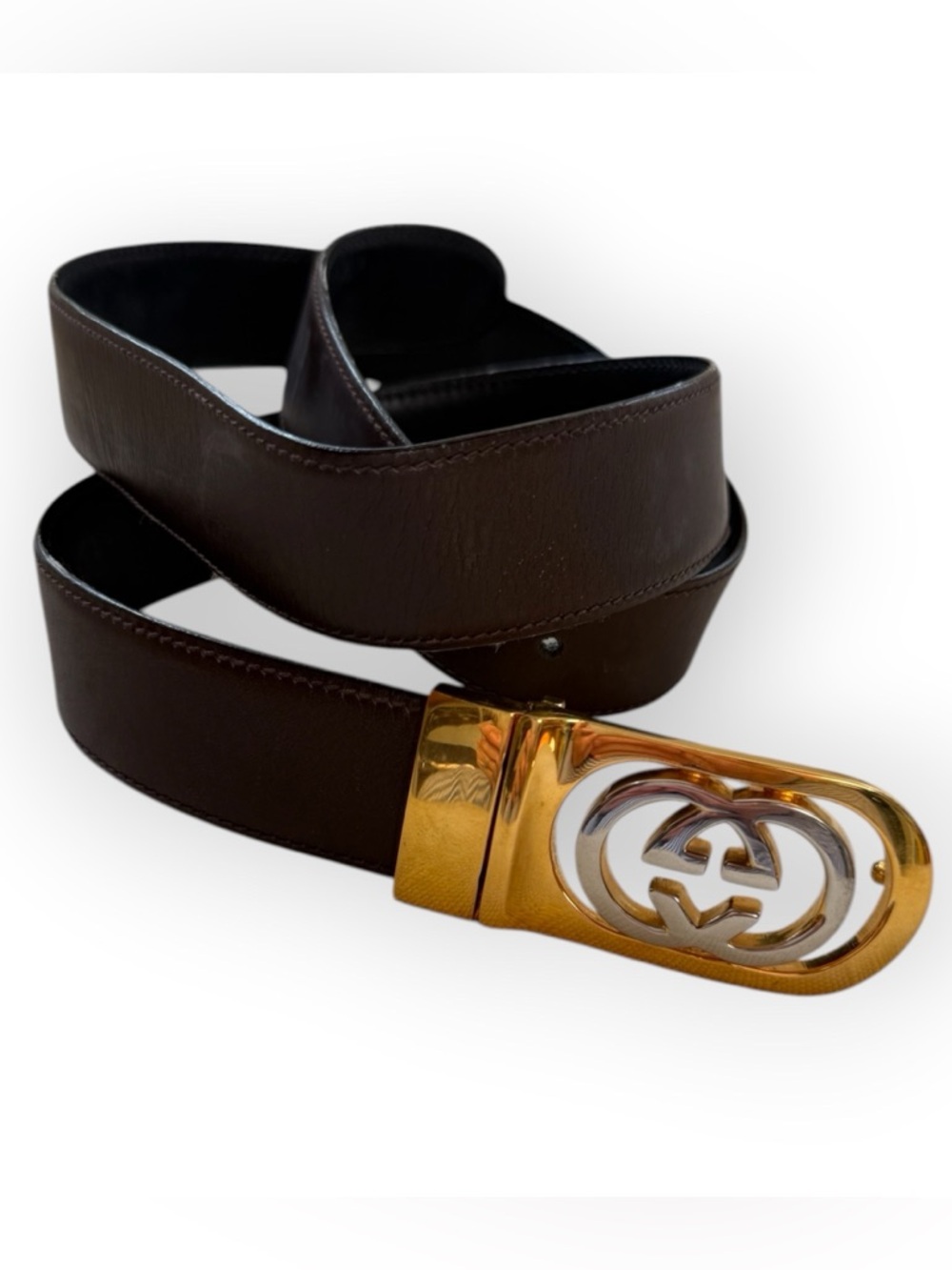 Vintage Gucci iconic Double G buckle Reversible black and brown belt - Picture 1 of 5